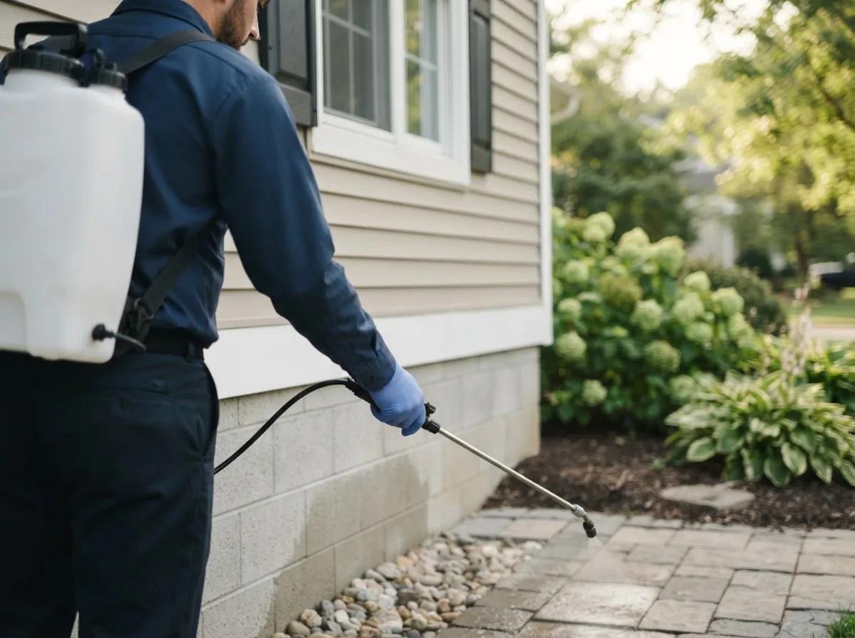 Pest control technician inspecting a home in Bryant, IN